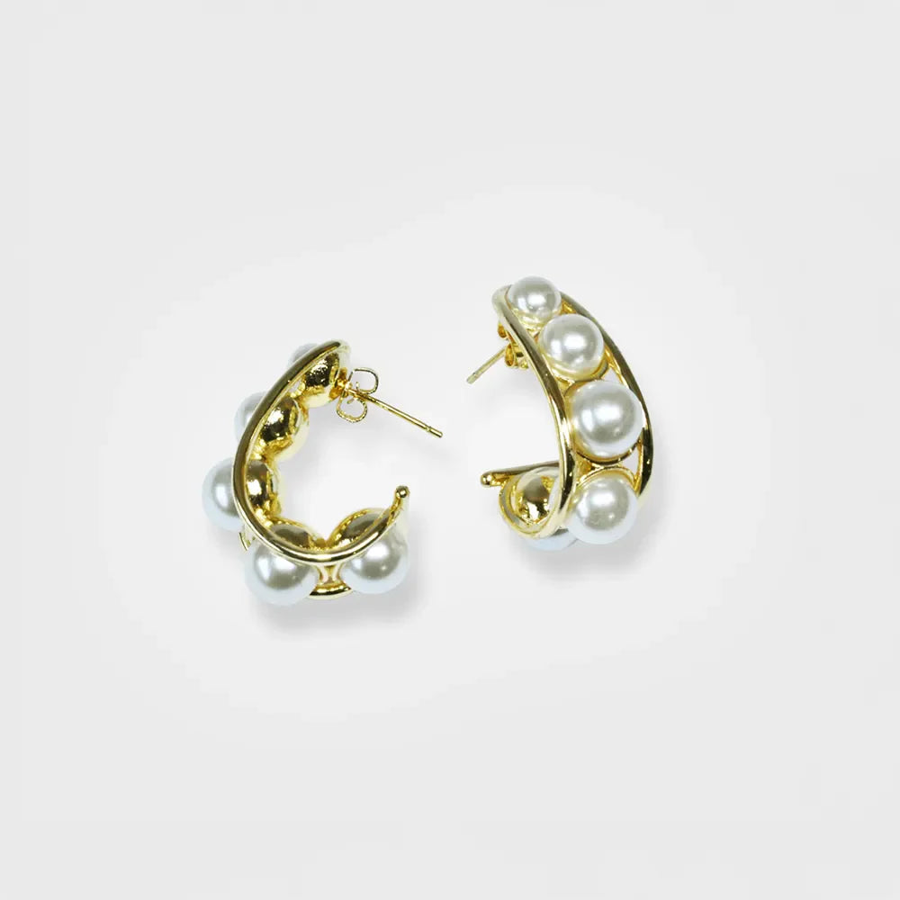 Gold Stud Earrings With Imitation Pearls
